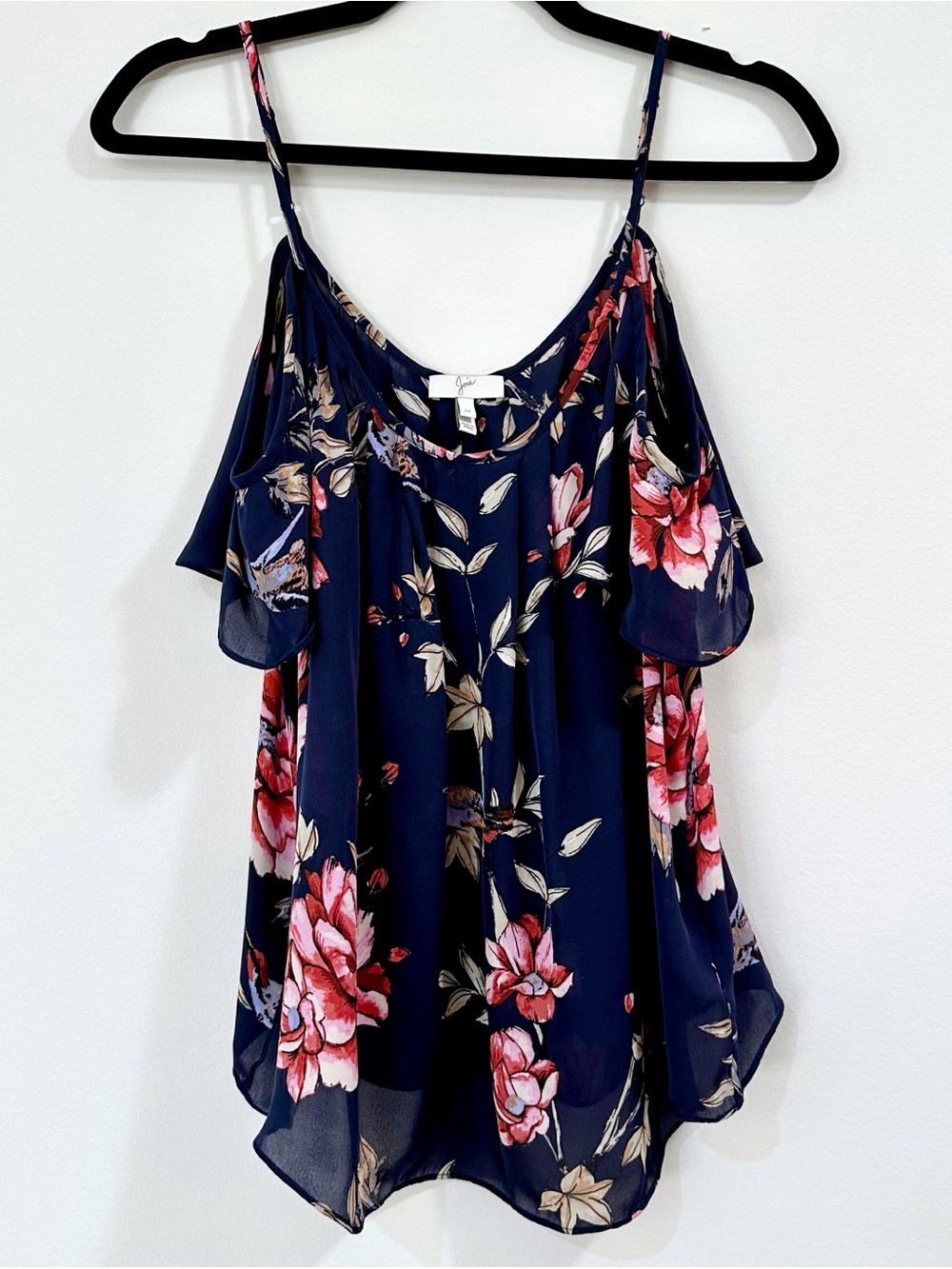 Joie Adorlee Off Shoulder Floral Silk Crepe Top Navy Size Medium - Picture 2 of 7